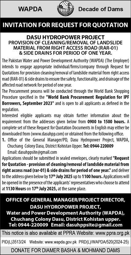 WAPDA Dasu Tender Notice